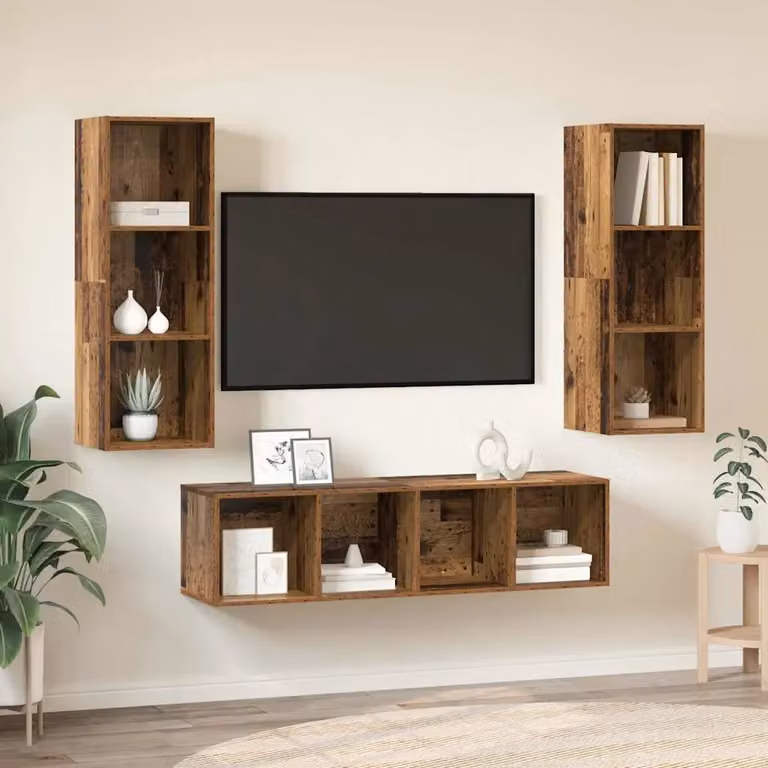 Set mobile TV moderno vidaXL in 3 pezzi color marrone con finitura opaca in legno e MDF