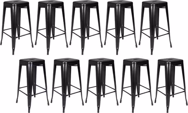 Set di 10 sgabelli bar cucina industriali in metallo nero, sgabelli impilabili - Maggie