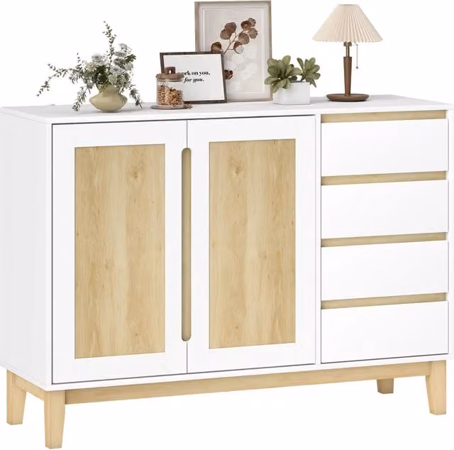 Cassettiera con ante ¨C Minimal ¨C bianco e quercia 120x40x86