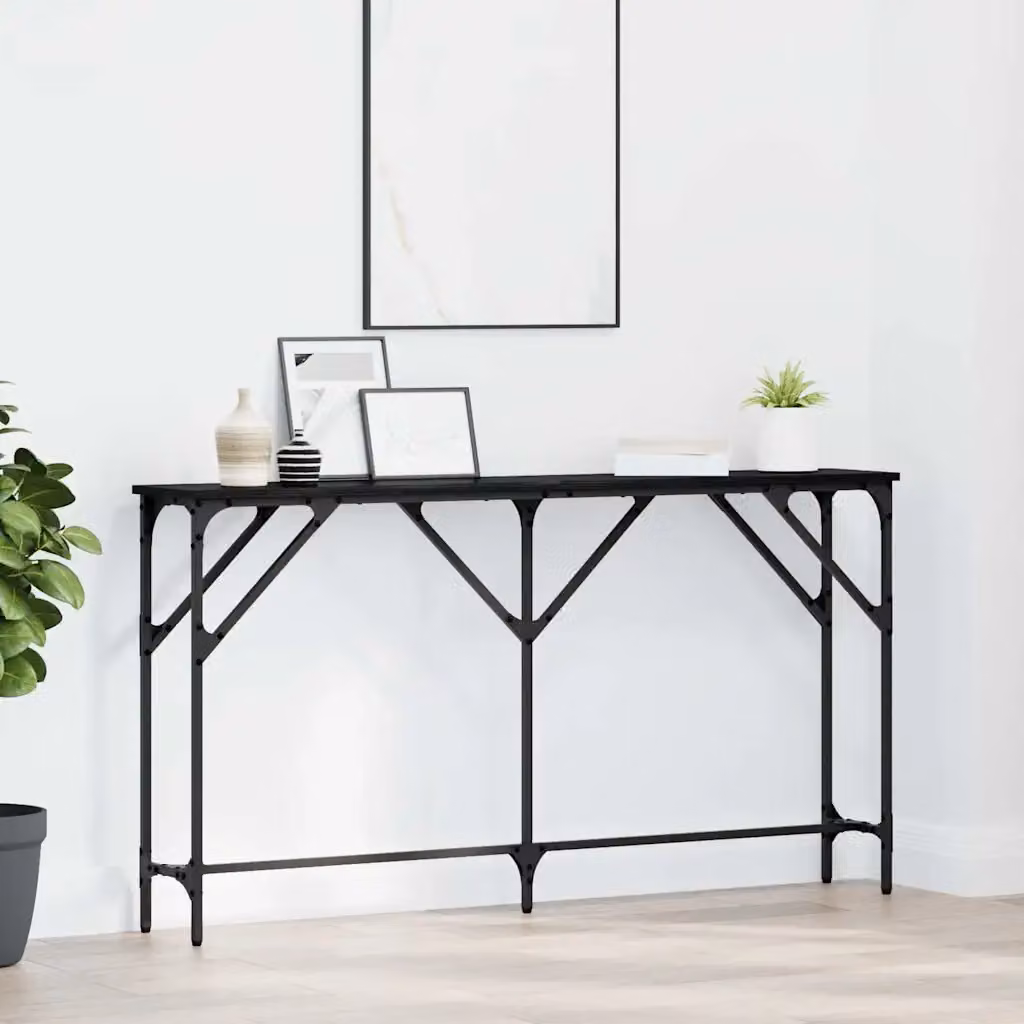 vidaXL Tavolo consolle in stile industriale nero, L 140 x P 23 x H 75 cm