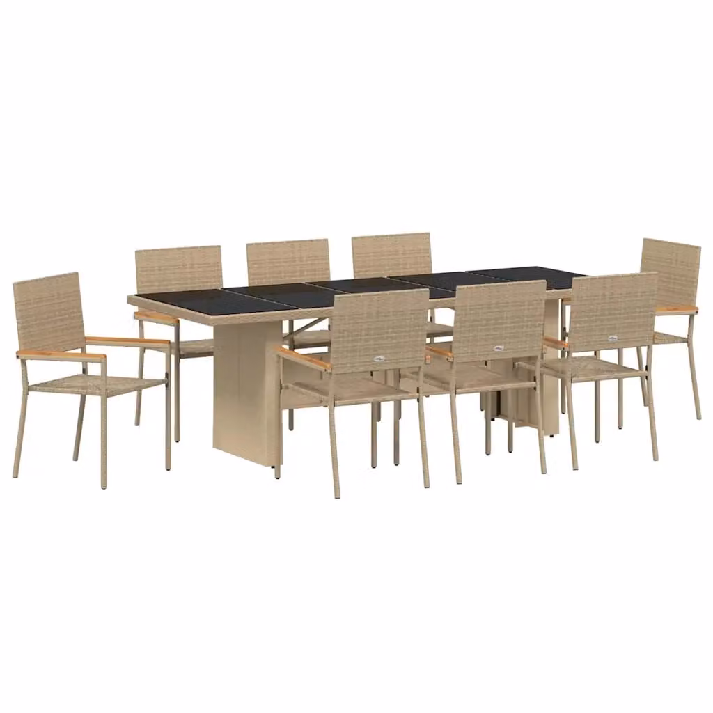 Set da Pranzo per Giardino e Terrazzo vidaXL in Polyrattan e Legno di Acacia, 9 Pezzi, Beige e Marrone – 2