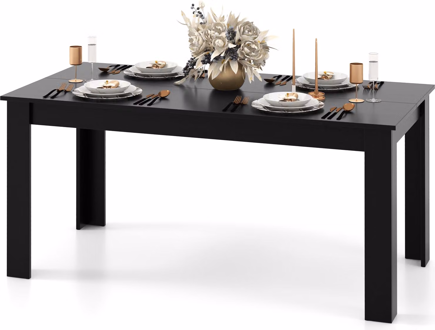 Tavolo da pranzo COSTWAY 160x80cm, tavolo grande, tavolo da cucina rettangolare, tavolo da pranzo per 6-8 persone, tavolo in legno tavolo da pranzo moderno nero