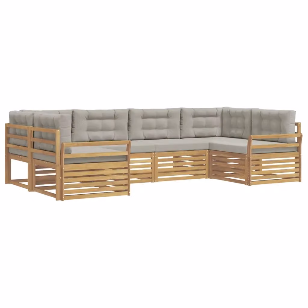 Set di divani da esterno a L vidaXL in legno di acacia con cuscini Bianco e Grigio – 2