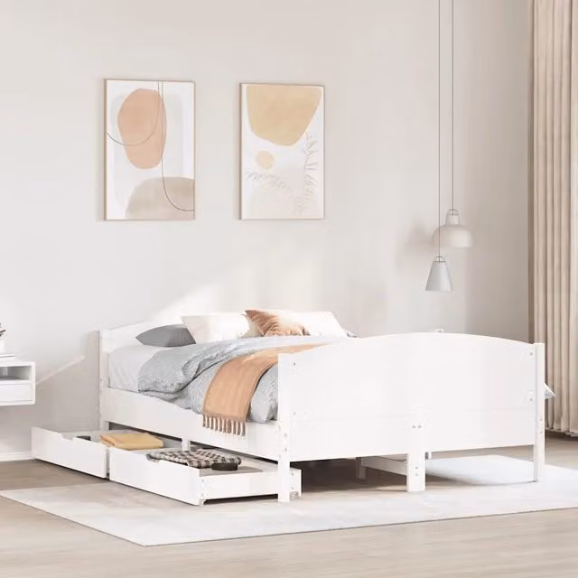 Letto senza Materasso-Struttura Letto Bianco 150x200 cm Legno Massello di Pino 573108