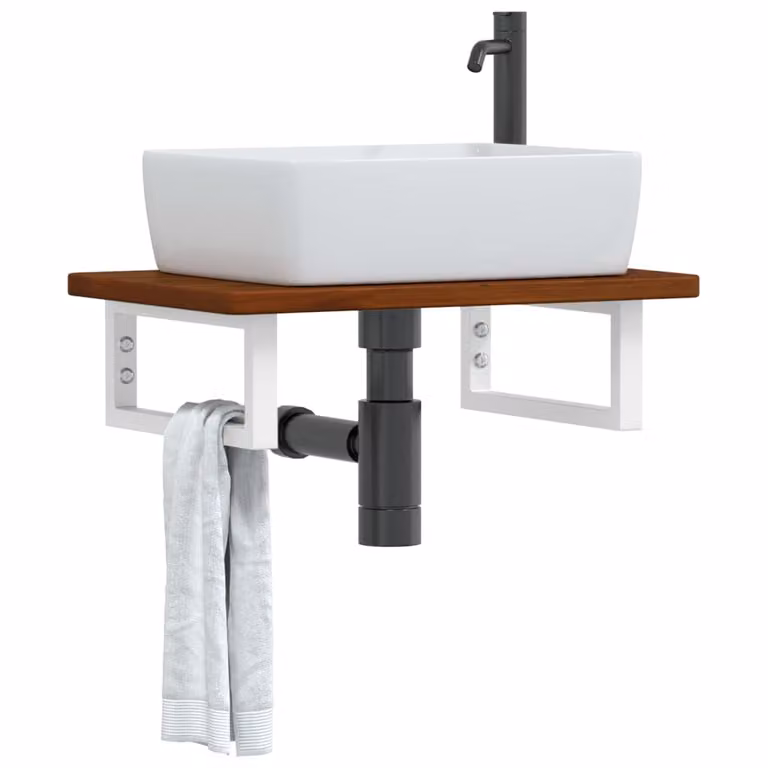 vidaXL Ripiano a Parete per Lavabo Moderno in Rovere e Metallo, L: 60 cm, P: 40 cm, H: 3 cm