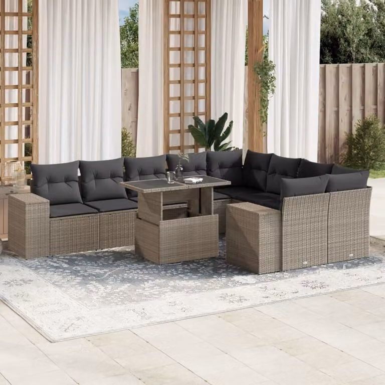 Maison Exclusive - Set Divano Giardino 10 pz con Cuscini Grigio Chiaro Polyrattan