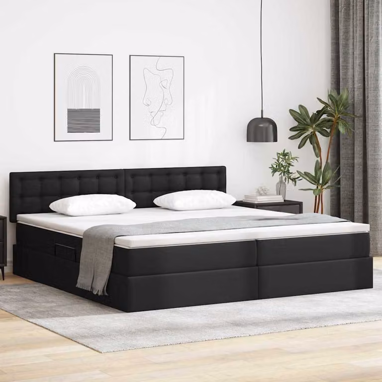 Letto con contenitore e materasso vidaXL in similpelle nera L: 200 cm, P: 200 cm, H: 204 cm