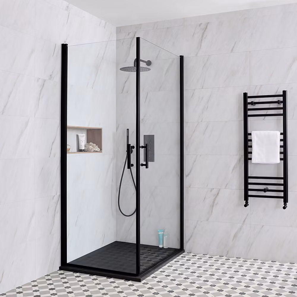 Box Doccia Angolare Doppia Porta con Piatto Ardesia Bianco 800x800mm - Piatto Doccia Bianco