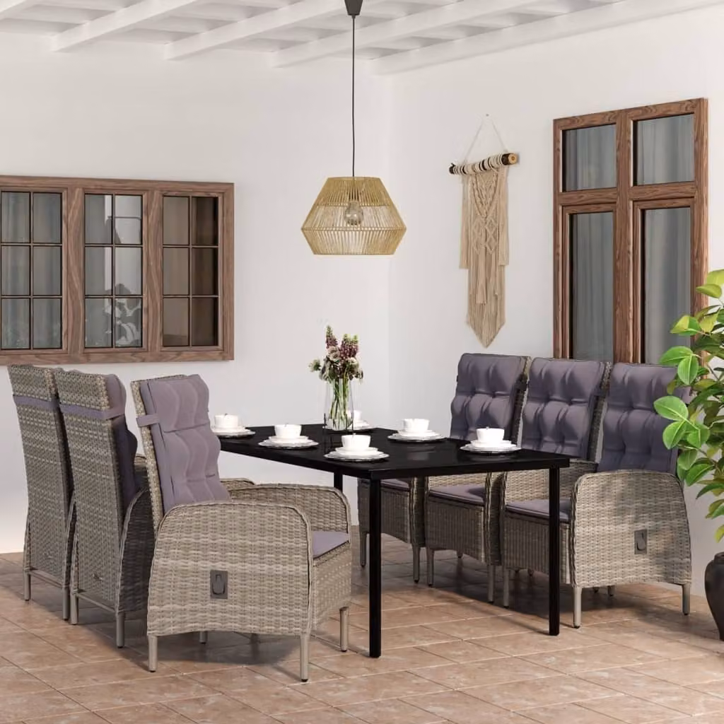 Maison Exclusive - Set da pranzo da giardino da 7 pezzi con cuscini grigi e neri