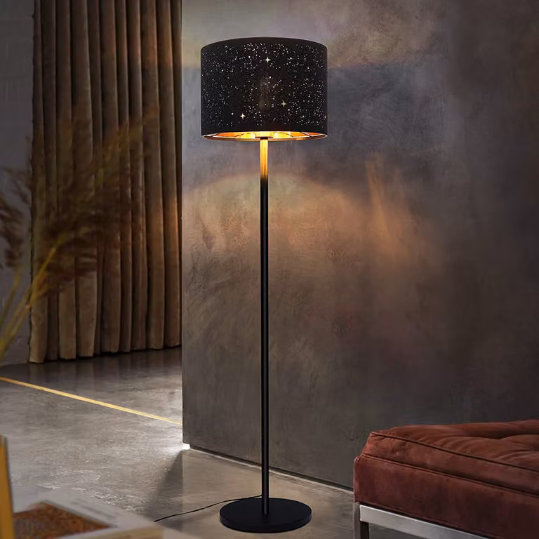 ZMH Lampada da terra Soggiorno Lampada da terra Oro nero Tessuto con attacco E27 Max. 40W Paralume moderno di design a stella 144cm Lampada da terra