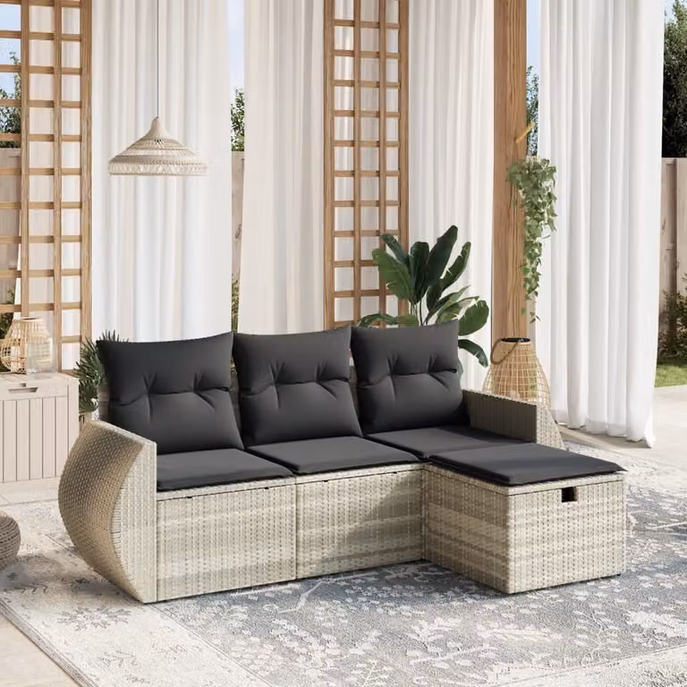 Maison Exclusive - Set Divano da Giardino 4pz con Cuscini Grigio Chiaro Polyrattan