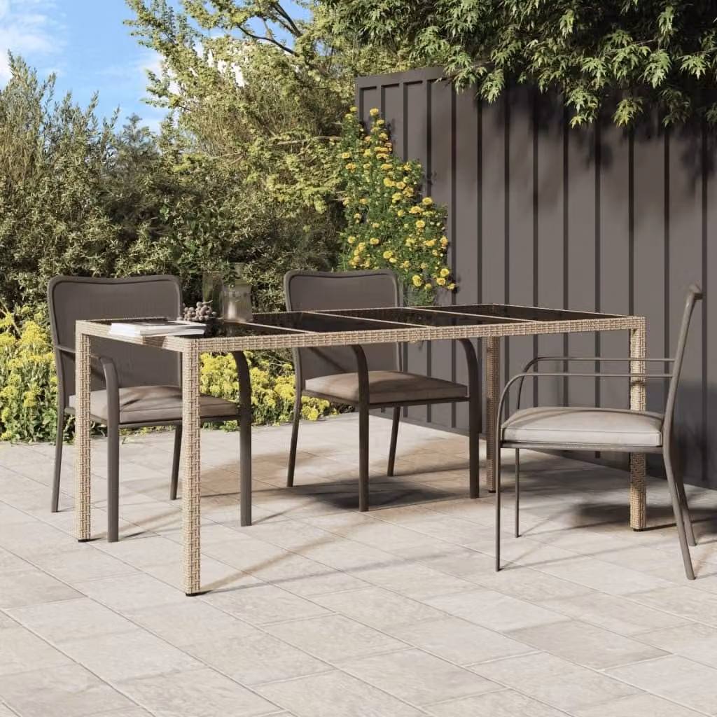 Maison Exclusive - Tavolo da giardino beige 190x90x75 cm in vetro temperato e rattan sintetico
