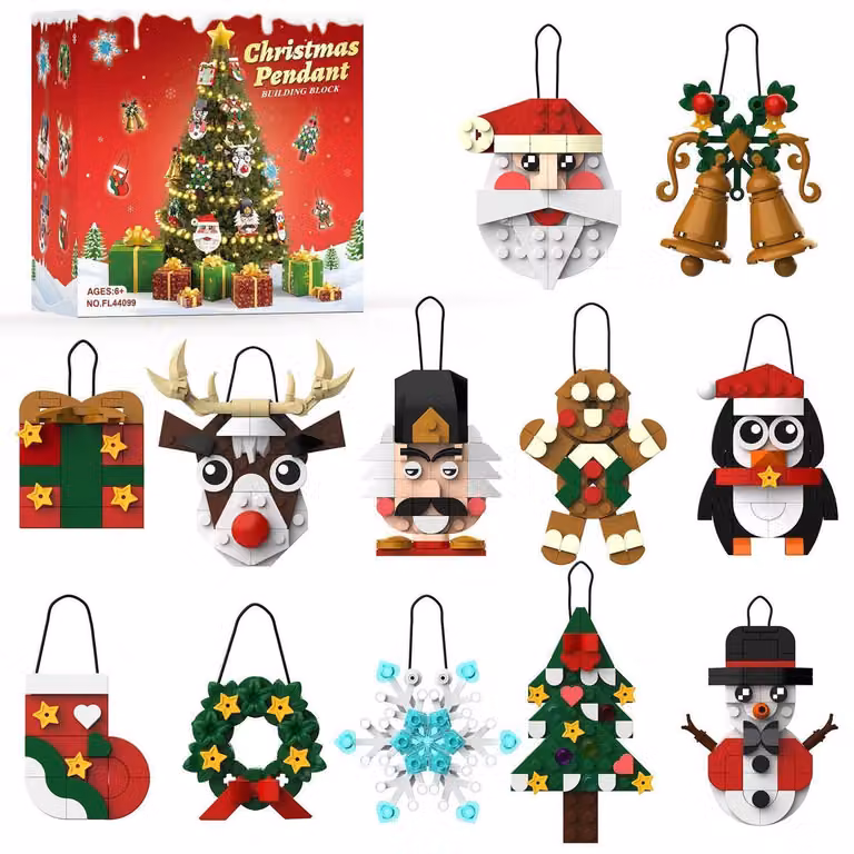 Calendario dell'Avvento, decorazioni natalizie, set da costruzione con 12 pezzi, set di mattoncini natalizi, regalo per bambini dai 6 anni in su