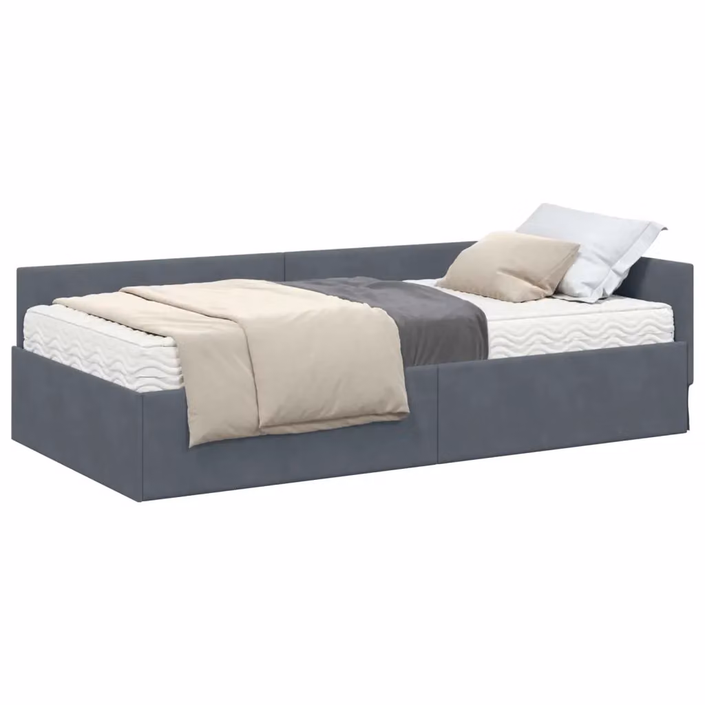 Letto angolare moderno vidaXL con struttura imbottita in velluto grigio e 2 materassi in schiuma, L/P/H: 200 x 100 x 204 cm – 2
