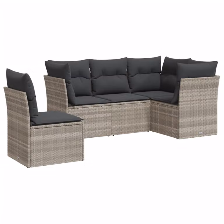 Set Divano da Giardino 5pz con Cuscini Grigio Chiaro Polyrattan