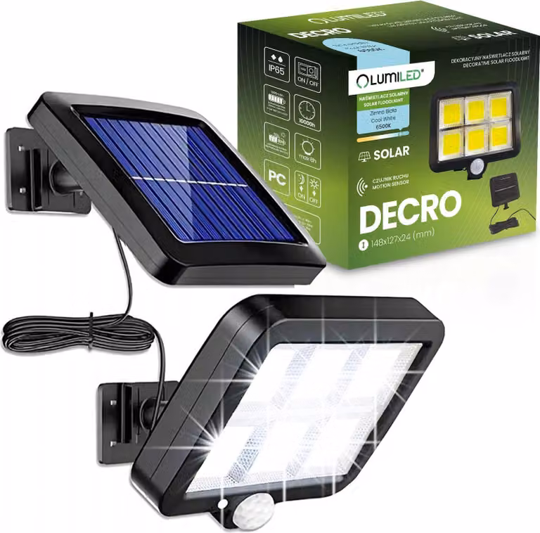 LUMILED lampada solare per esterni con rilevatore di movimento COB 6500K bianco freddo applique solare per esterni IP65 impermeabile luce solare luce solare per giardino sicurezza applique da parete luce da esterno