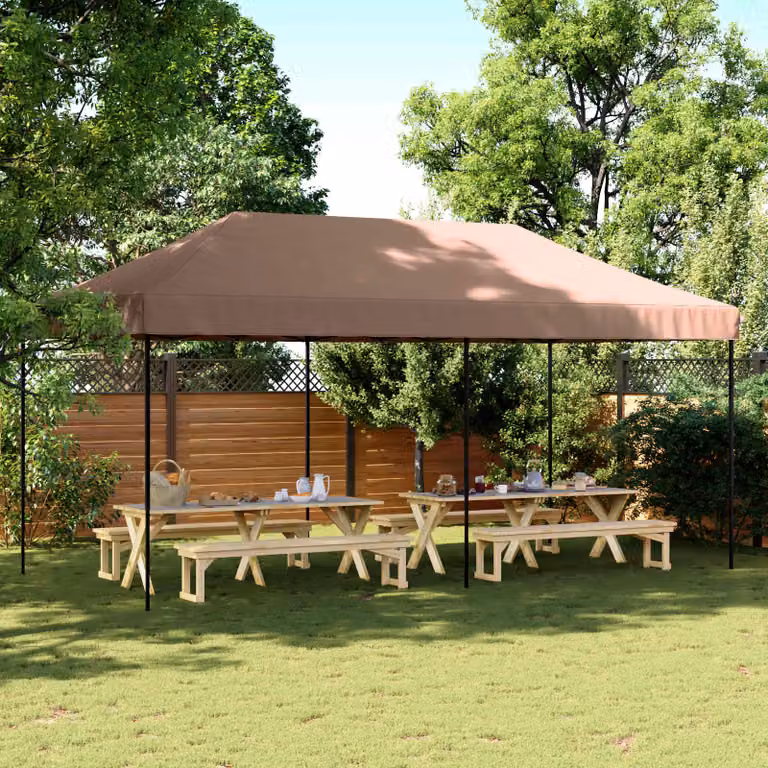 Tenda Party vidaXL in tessuto Oxford marrone con struttura in acciaio e poliestere L/P/H: 292 x 580 x 315 cm