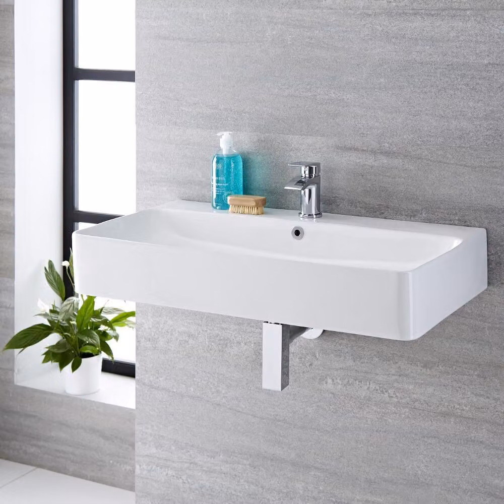 Lavabo Bagno Sospeso Rettangolare Bianco 155x800mm - Exton