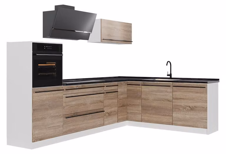 Cucina angolare completa Vicco R-Line Sonoma/Bianco 287 x cm piano di lavoro Antracite, Model 67541