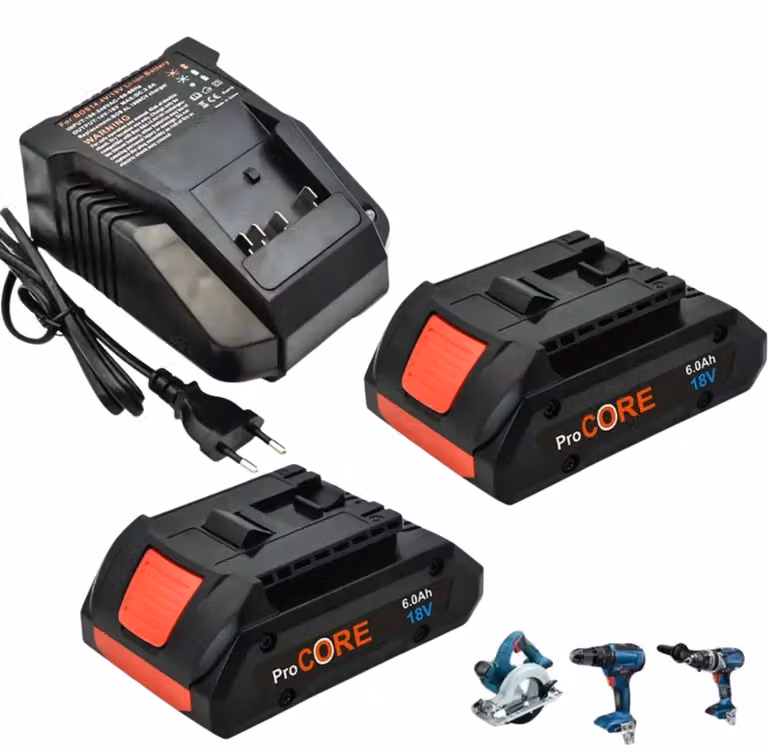 Batterie di ricambio, capacità 6,0Ah, compatibili con utensili da 6,0Ah, 2 batterie - Caricabatterie x1