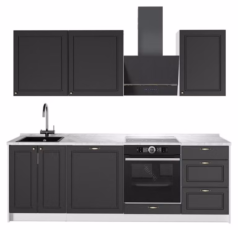 Cucina componibile Vicco Fame-Line Oro-antracite rustico/Bianco 230 cm, PL Marmo, Model 64007