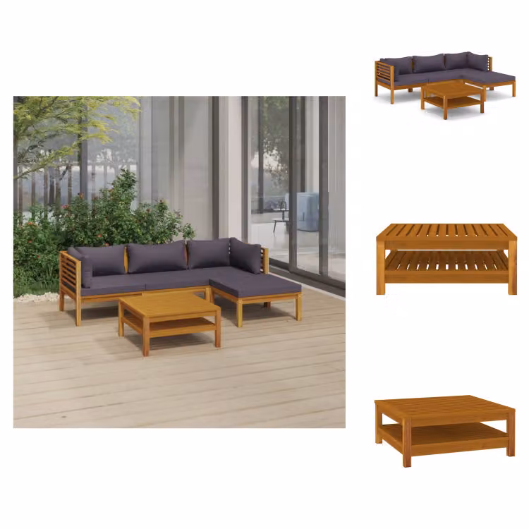 vidaXL Set da salotto da giardino 5 pezzi con cuscino in legno massiccio di acacia - Set di mobili da giardino