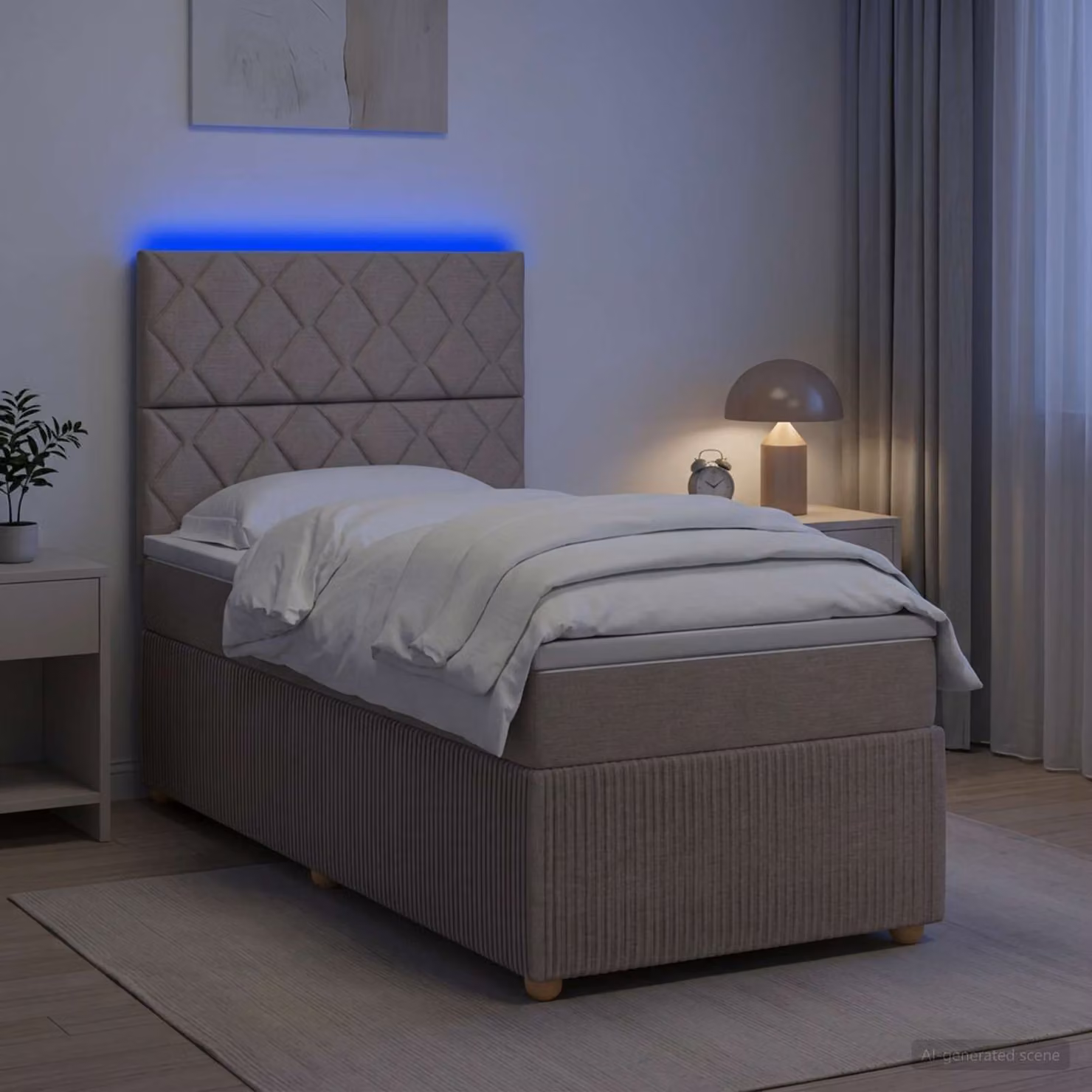 Letto Box Spring vidaXL con Materasso Ibrido e Illuminazione LED, Colore Tortora, L/P: 100 x 200 cm