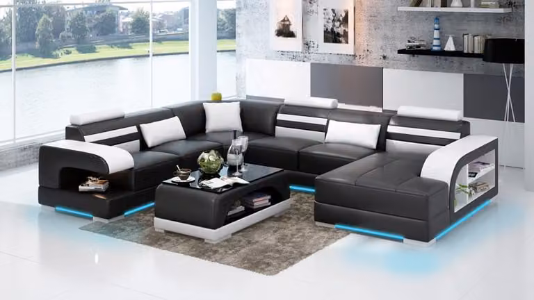 Ledersofa Couch Wohnlandschaft Ecksofa Eck Garnitur Design Modern Sofa + USB