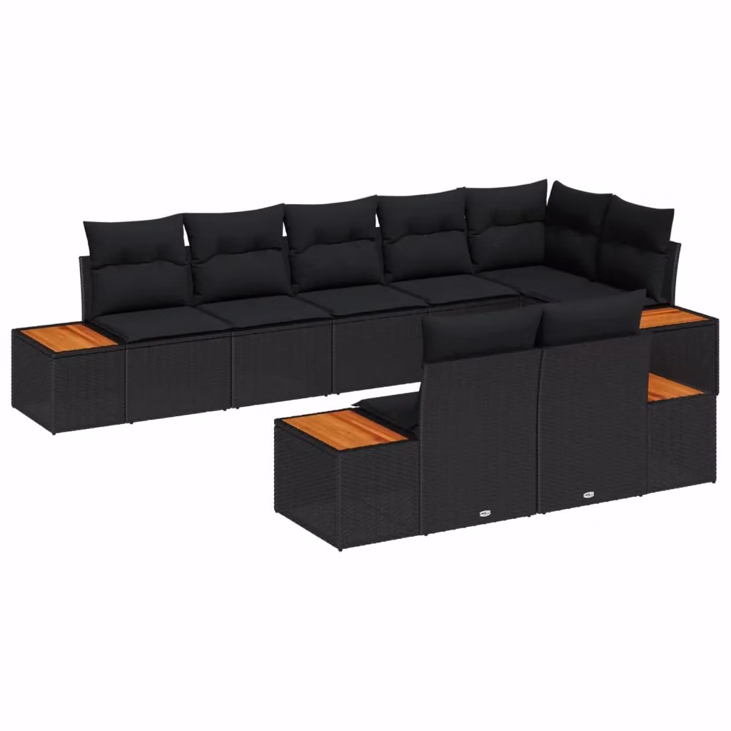 Set Divano da Giardino vidaXL a Forma di L con Tavolino, 8 Posti, Nero – 2