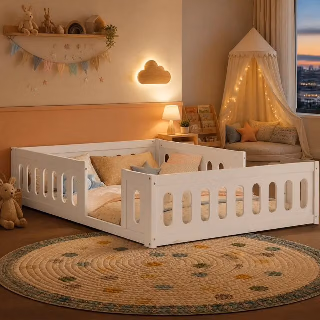 Letto a piattaforma Mivray per bambini in legno e MDF bianco L/P/H: 140 x 200 x 40 cm