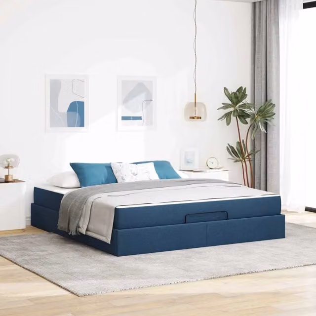Letto con struttura imbottita e 2 materassi in schiuma vidaXL Blu L: 180 cm, P: 200 cm, H: 203 cm – 1