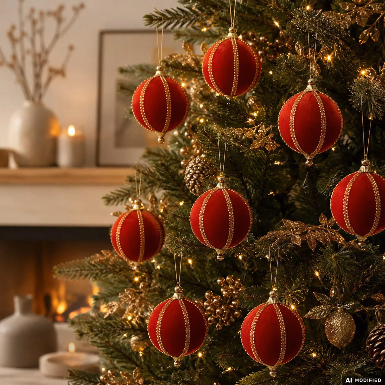 Set di 10 palline di Natale Vestiamo Casa rosse con finiture oro, infrangibili, diametro: 6 cm – 2