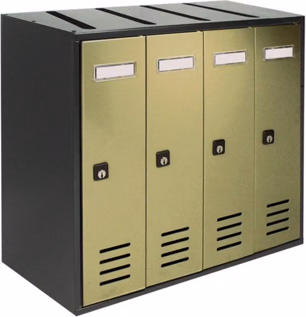 ALUBOX CUBO Cassette Postali Condominiali da 4 Posti in Lamiera Zincata, Colore Antracite con Sportelli Bronzo Antico, L/P/H: 38,5 x 43 x 25 cm