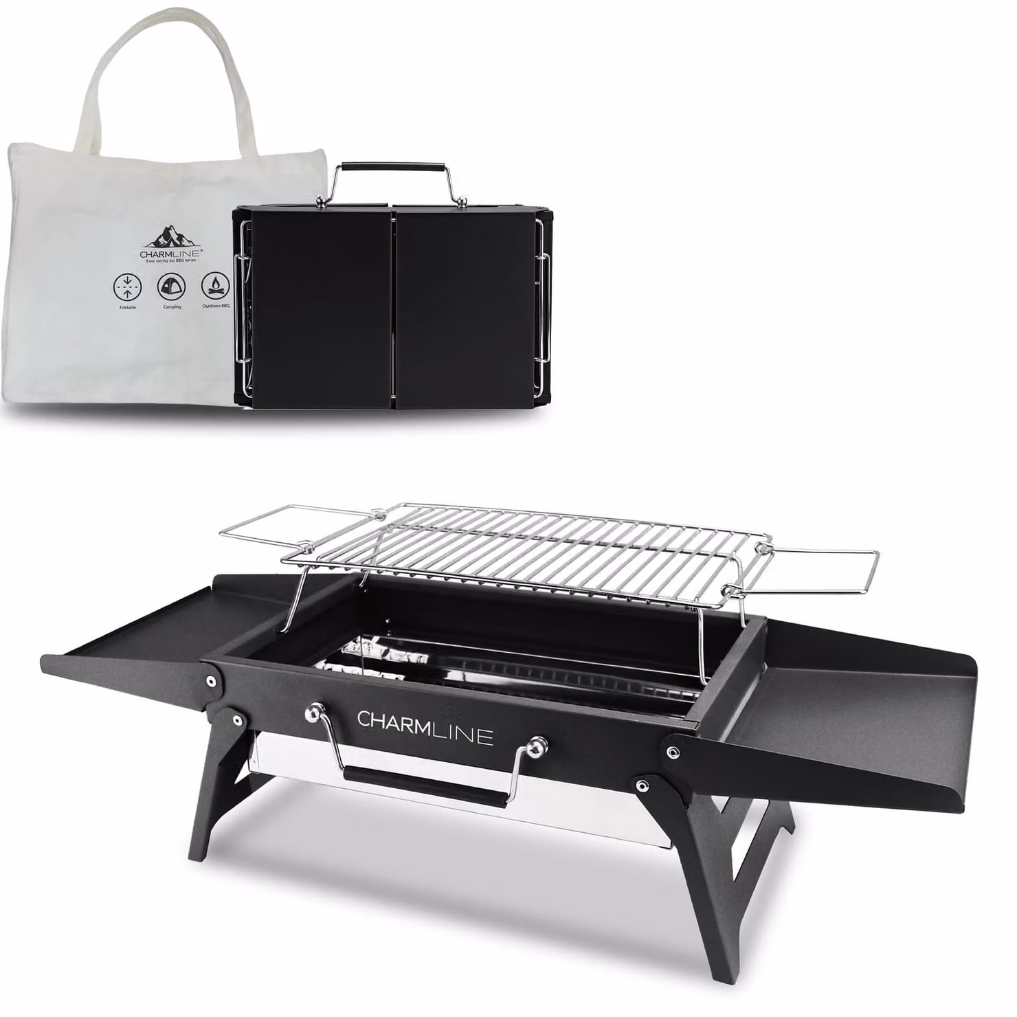 Griglia portatile pieghevole a carbone, dimensioni 34 x 23 cm, ideale per campeggio