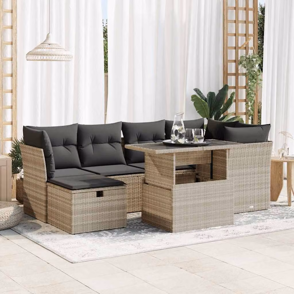 Maison Exclusive - Set Divani da Giardino 7pz con Cuscini Grigio Chiaro Polyrattan