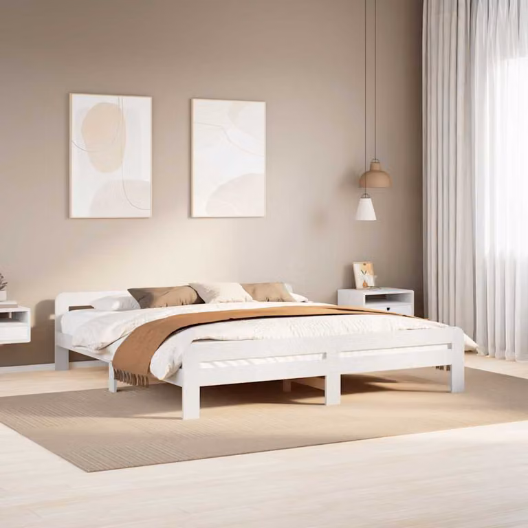 Letto senza materasso vidaXL in legno massello di pino bianco L/P/H: 203.5 x 180 x 184 cm