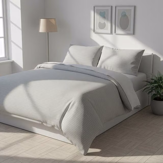 Parure copripiumino e federe a righe in cotone traspirante grigio, L 200 x P 220 cm