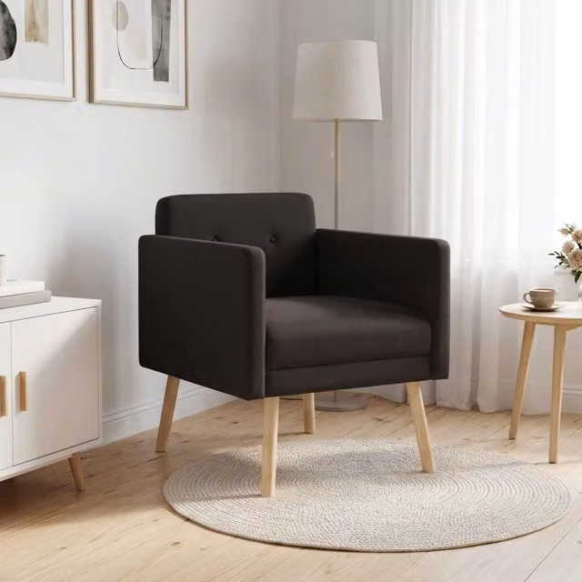 Poltrona moderna vidaXL in velluto nero con braccioli e struttura in legno