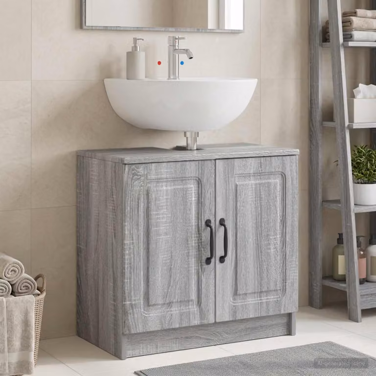 Armadio per lavabo da bagno vidaXL UTRECHT moderno grigio e nero con ante a battente