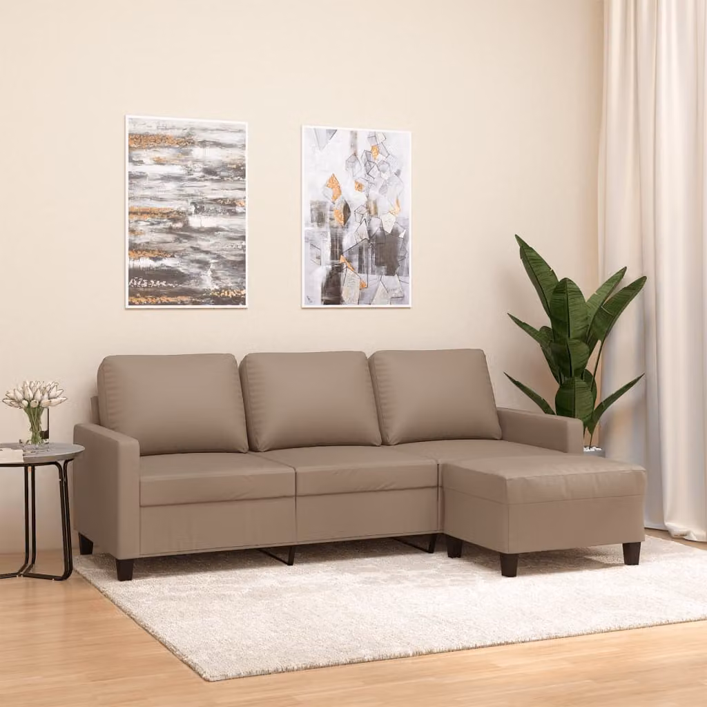vidaXL Divano a 3 Posti Moderno con Poggiapiedi in Similpelle Beige o Marrone, L: 198 cm, P: 80 cm, H: 77 cm – 1