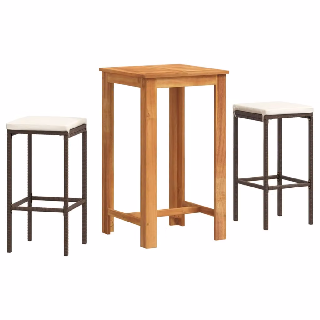 Set Bar da Giardino 3 pz Marrone in Legno Acacia e Polyrattan