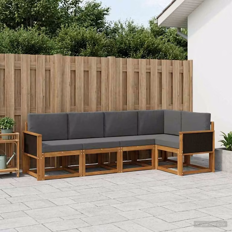 Set di divani da esterno vidaXL a forma di L in legno di acacia con cuscini, beige e antracite
