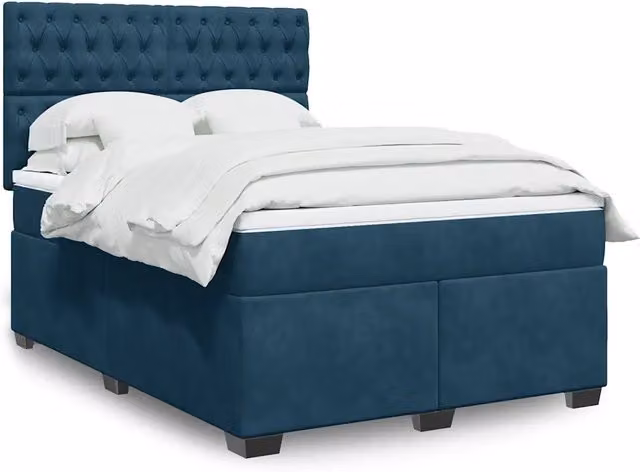 Letto Ibrido con Materasso in Velluto Blu e Bianco vidaXL L/P: 140 x 190 cm