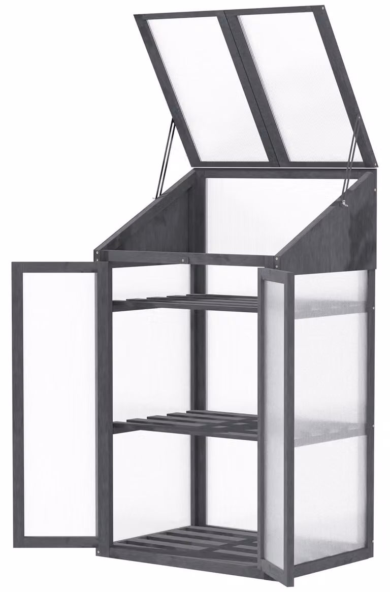 Serra da giardino in legno Outsunny, mini serra 70 x 50 x 120 cm, serra grigia