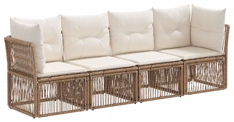 Set di divani da giardino, 4 pezzi, color beige, in rattan sintetico