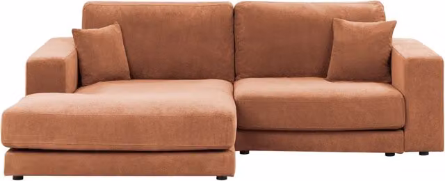 Divano angolare Beliani a 3 posti in tessuto rosso con cuscini, stile moderno minimalista, lato destro, L/P/H: 250 x 190 x 86 cm – 1