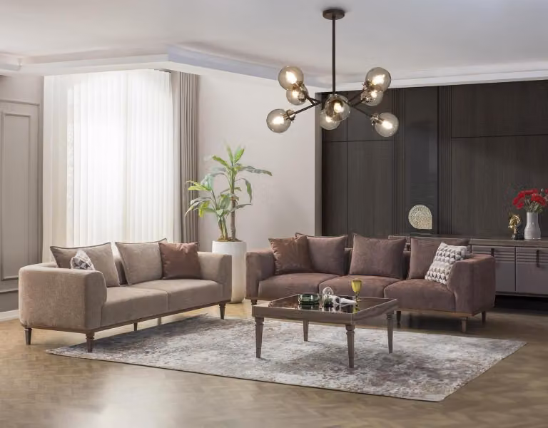 Couchgarnitur Viersitzer Dreisitzer Braun Stoffsofa Polstersofa Couch