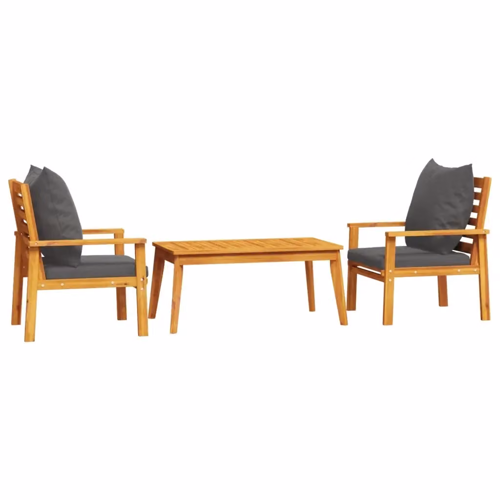 Set Mobili da Giardino 3pz vidaXL in Legno di Acacia con Cuscini Imbottiti Marrone e Grigio – 2