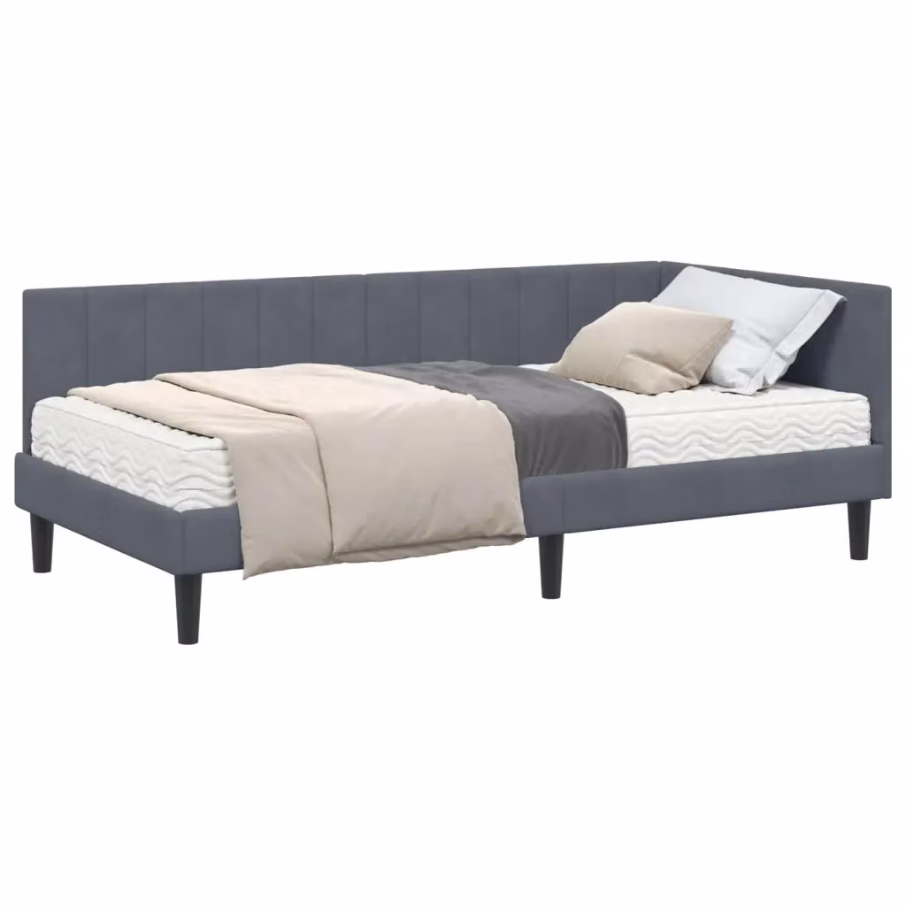 Letto Angolare Moderno vidaXL in Velluto Grigio con 2 Materassi in Schiuma L/P/H: 194 x 140 x 94 cm – 2