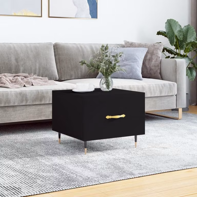 vidaXL Tavolino da Salotto Moderno Nero in Legno e Metallo L/P/H: 50 x 50 x 40 cm